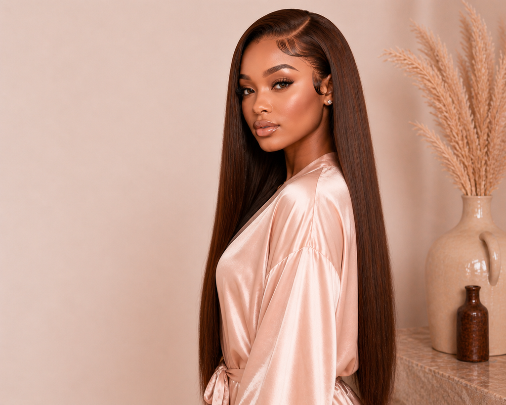 Vietnamese Brown Bone Straight 13x4 HD Lace Frontal Wig – 200% Density Human Hair