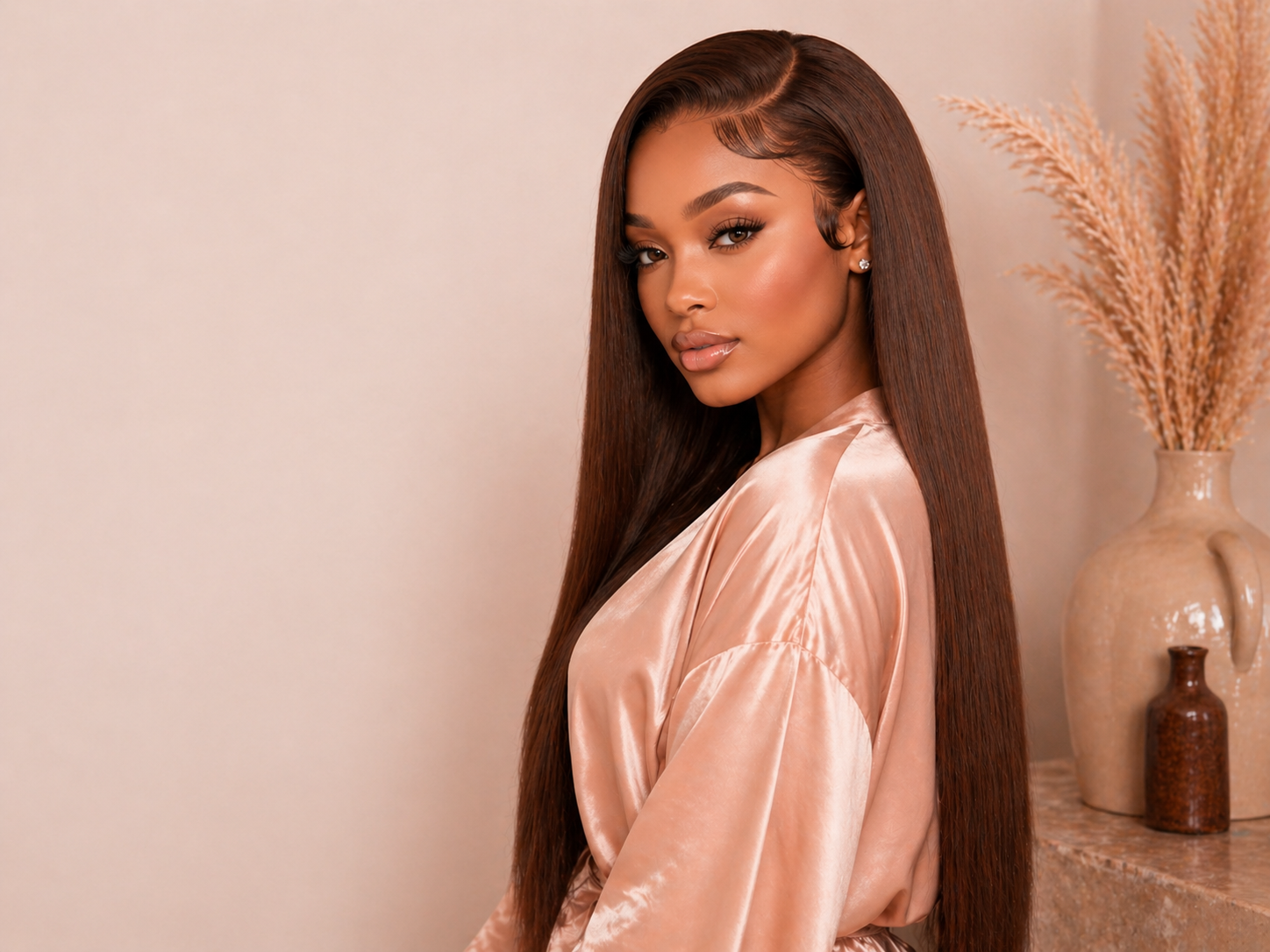 Vietnamese Brown Bone Straight 13x4 HD Lace Frontal Wig – 200% Density Human Hair