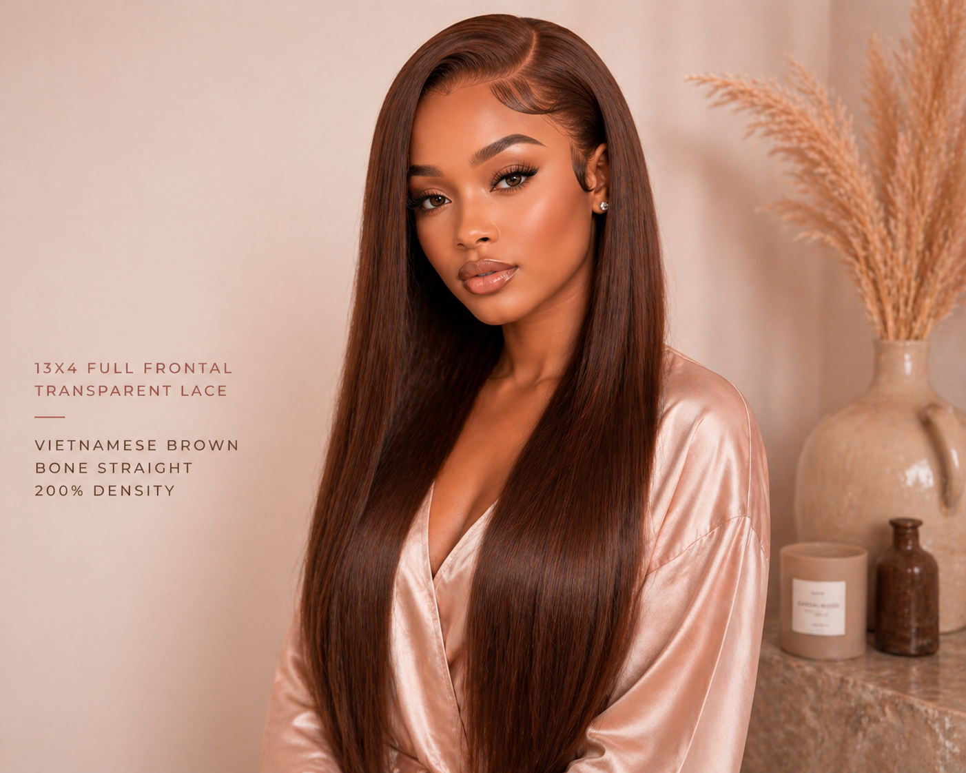 Vietnamese Brown Bone Straight 13x4 HD Lace Frontal Wig – 200% Density Human Hair